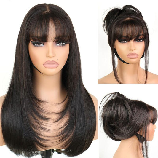 Glueless Layered Wig with Bangs – Wear & Go Lace Front