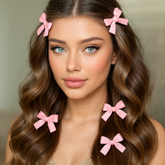 Mini Pink Bow Hair Clips (5 clips)