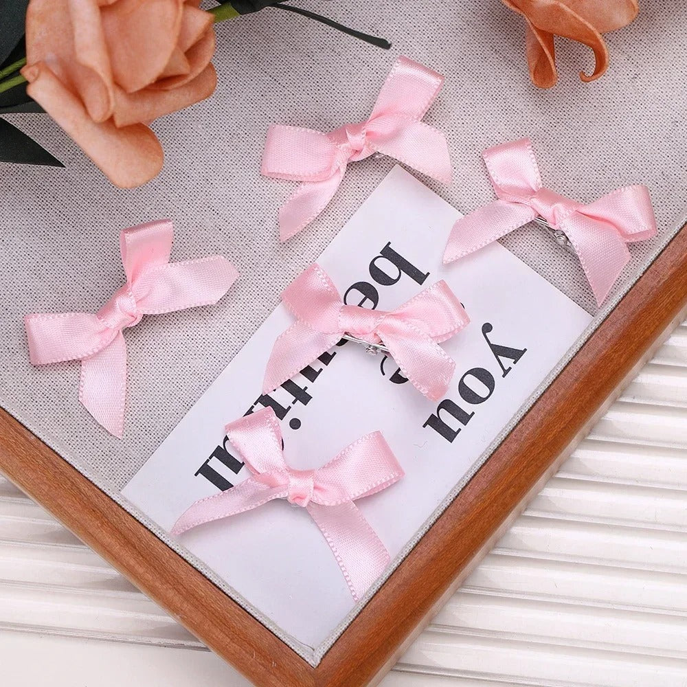 Mini Pink Bow Hair Clips (5 clips)